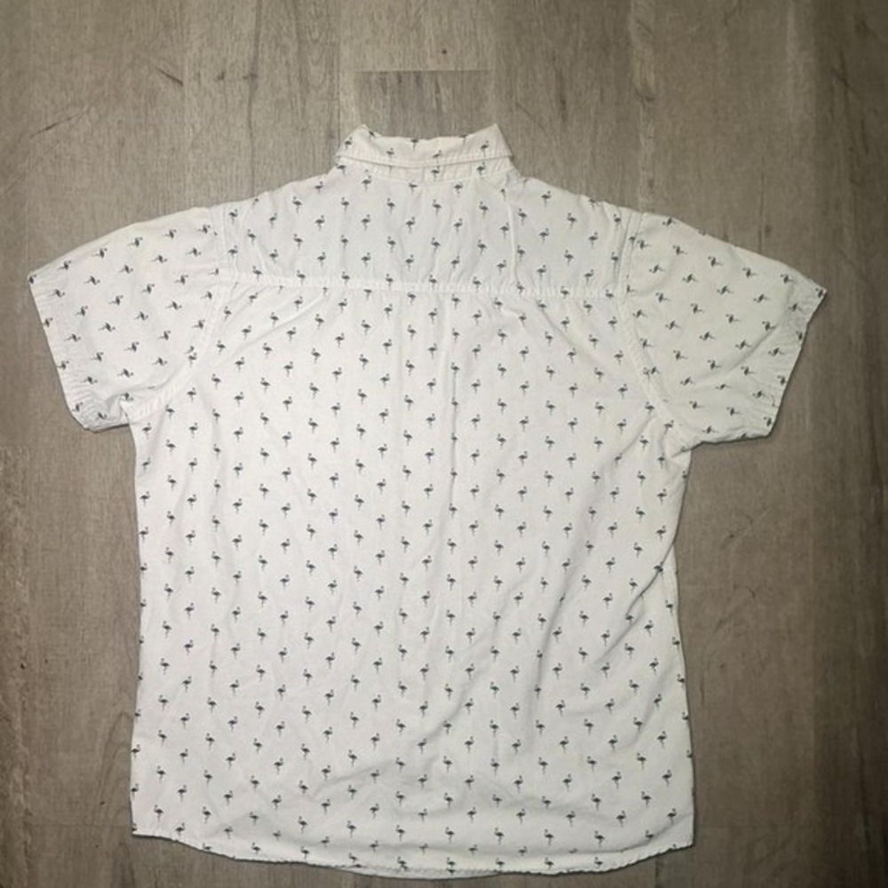 Free Planet White Blue Flamingo Print Button Up Shirt Size S NWT Short Sleeve - Picture 4 of 4